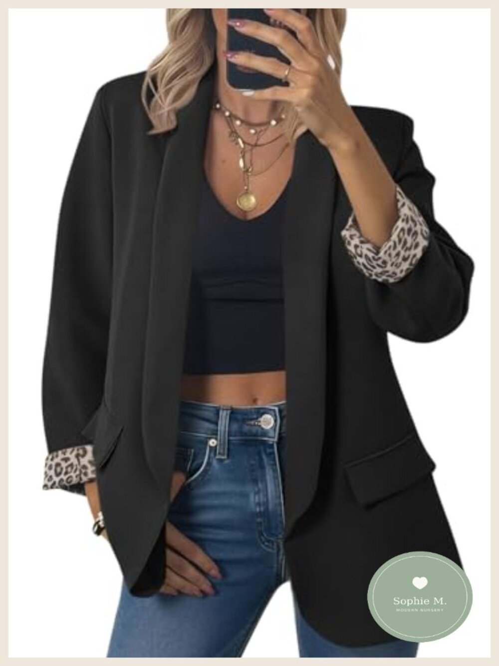 Oversized Shawl Collar Leopard Lining Blazer for Women Business Casual